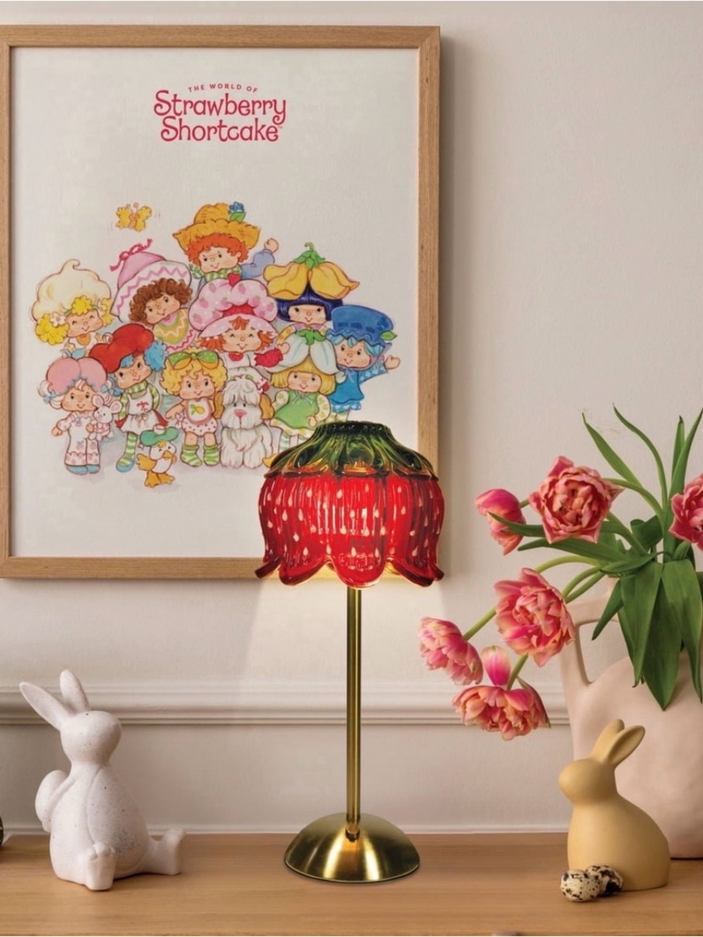 NEW Strawberry Shortcake Touch Lamp Red Glass Berry USB Rechargeable Gold